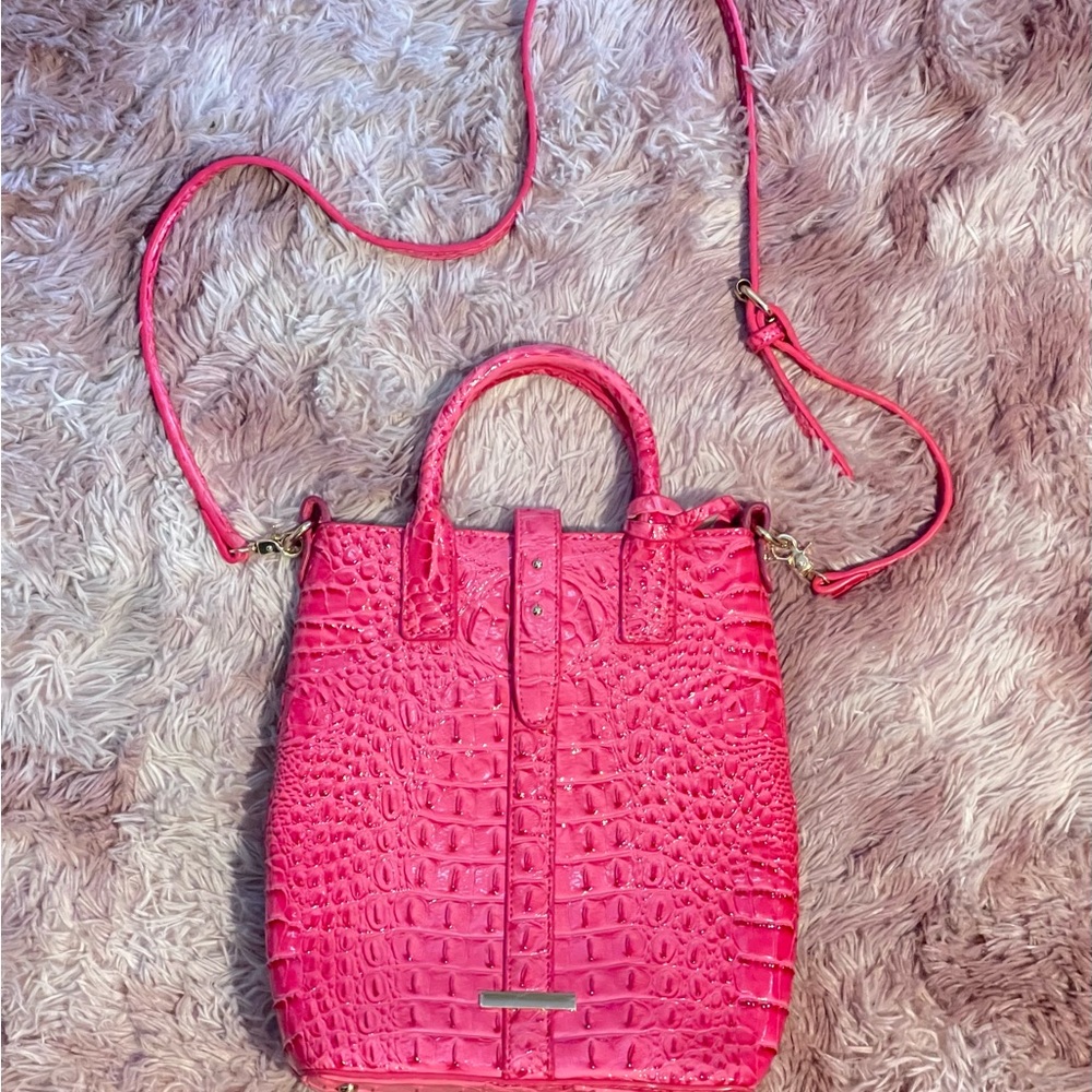 Hot Pink Croc Embossed Satchel Bag | Luxury Statement Handbag | Crossbody Purse